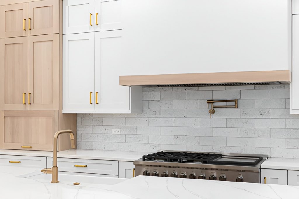 kitchen with oak cabinets and white countertops